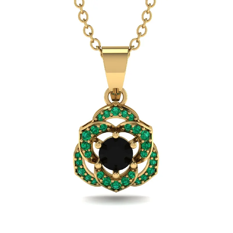 Personalized Gemstone Necklace For Custom Jewelry-Golden Rose Blossom Necklace With Exquisite Emerald Detailing - Reign No. 22