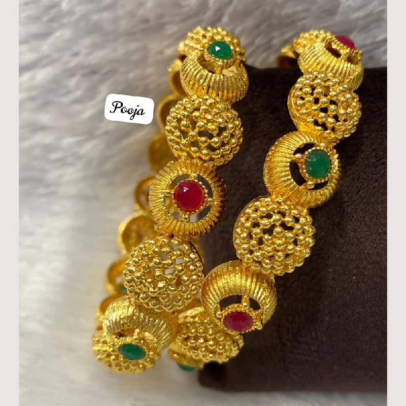 Elegant Custom Gold Bangles For Fashion Brides-Pooja Bangles Gold Plated Bangle Set