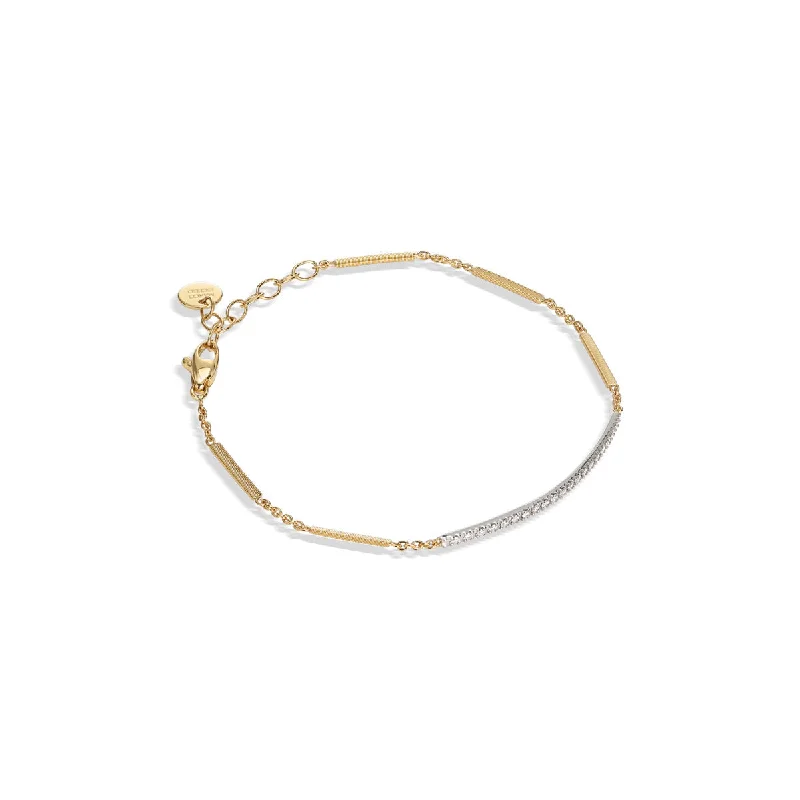 Stackable Bracelets For Fashion Lovers-18K Yellow and White Gold Pave Diamond Bar Bracelet