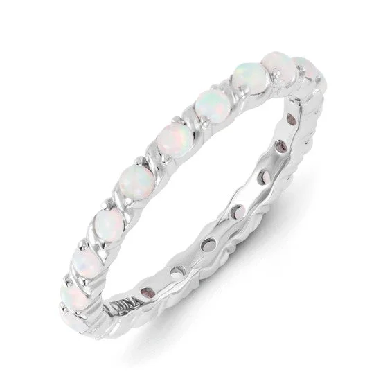 Sparkling Gemstone Wedding Rings For Couples-Sterling Silver Stackable Expressions Created Opal Eternity Ring