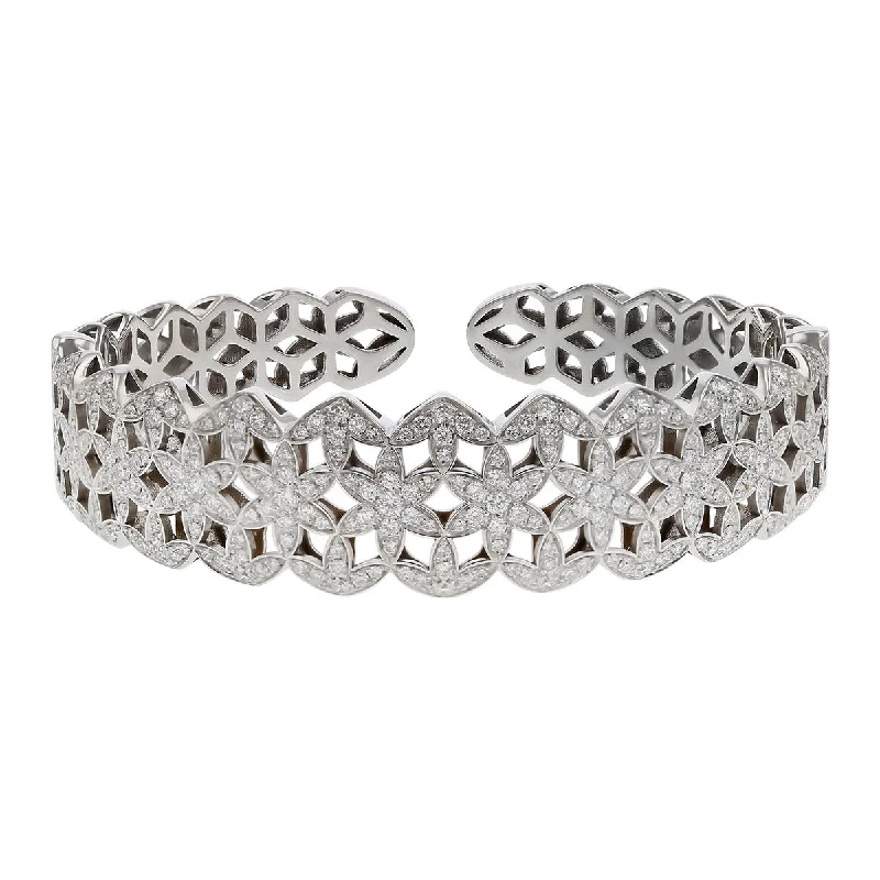 Best Bracelets For Everyday Wear-18K White Gold Diamond Italian Cuff Bracelet