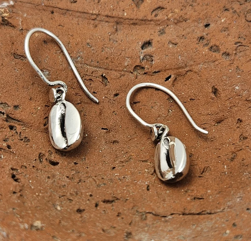 Custom Diamond Earrings For Anniversary-Coffee Bean Sterling silver Drop Earrings