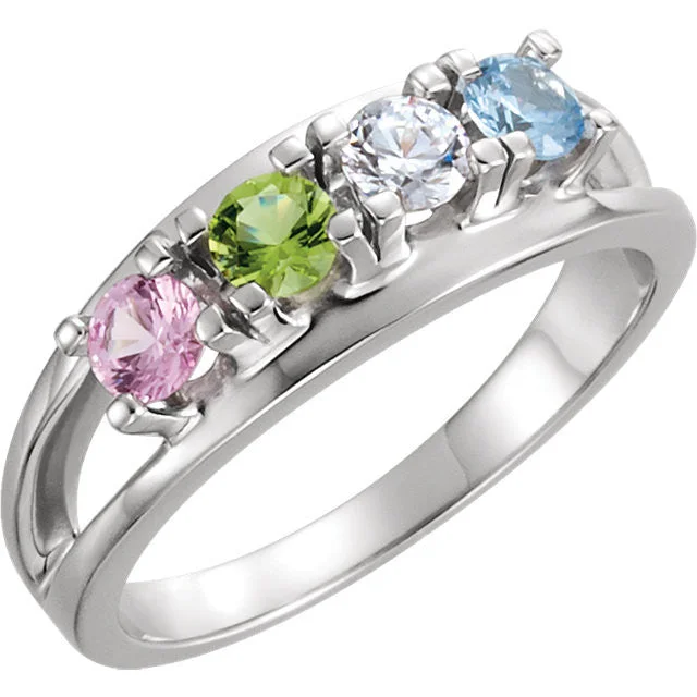 Elegant Stacking Rings For Brides-Double Shank Mother's Family Birthstone Ring