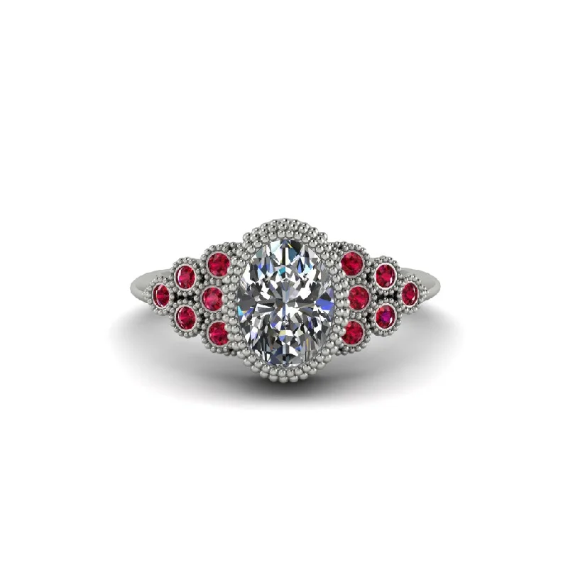 Simple Stacking Rings For Daily Style-Ruby Milgrain Beaded Bezel Engagement Ring - Stacy No. 48