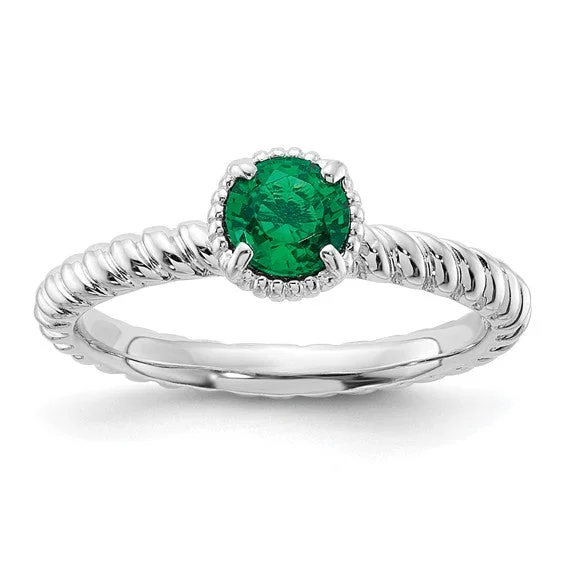 Custom Engagement Rings For Personalized Proposals-Sterling Silver Stackable Expressions Created Emerald Round Ring