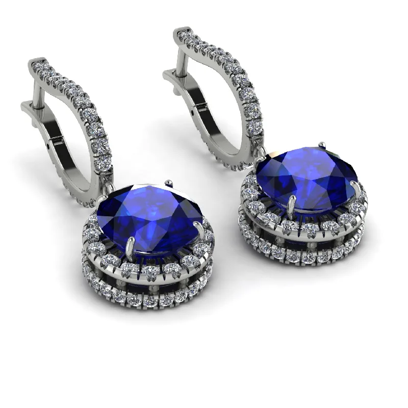 Trendy Earrings For Teen Girls-Hidden Halo Sapphire Hoop Earrings - Catalina No. 15