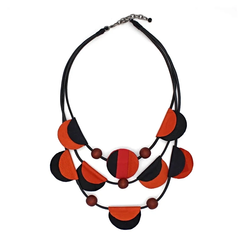 Elegant Statement Necklace For Special Occasions-Verona Orange Leather Necklace