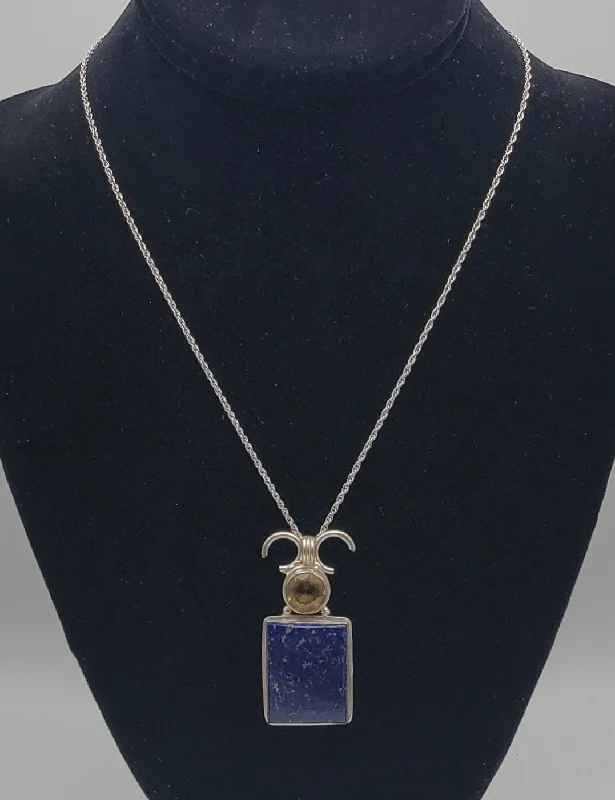 Personalized Charm Necklace For Special Occasions-Lapis Lazuli Sterling Silver Pendant on Sterling Silver Chain Necklace - 18"