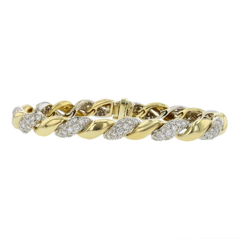 Customizable Metal Bracelets-14K Yellow and White Gold Diamond Link Bracelet