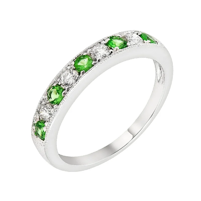 Simple Engagement Rings With Gemstones-14k White Gold Emerald & Diamond Wedding Band