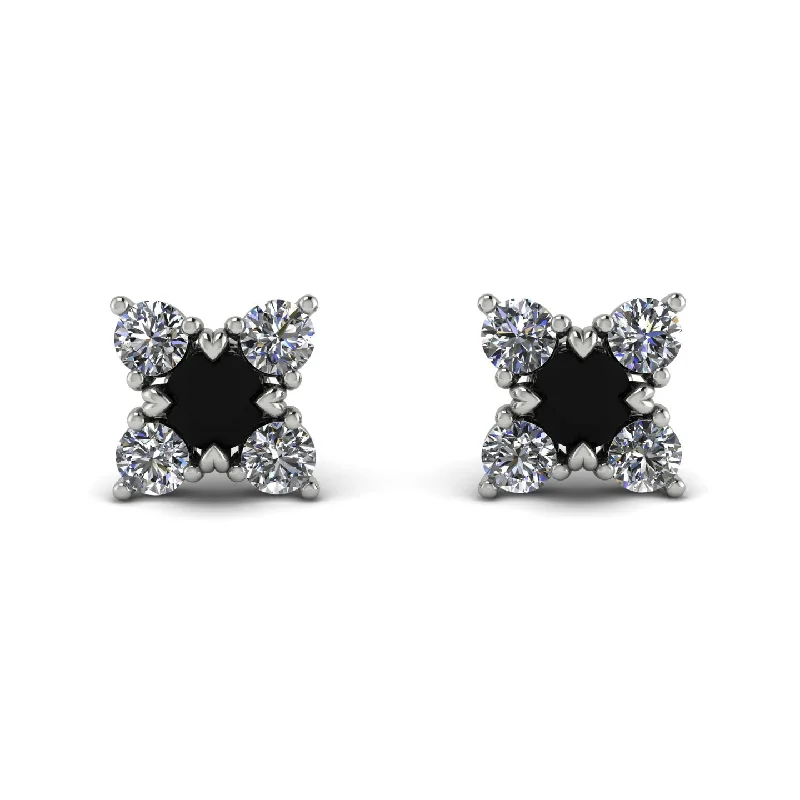 Luxury Sapphire Earrings For Brides-Geometrical 5 Black Diamonds Stud Earrings - Noa No. 9