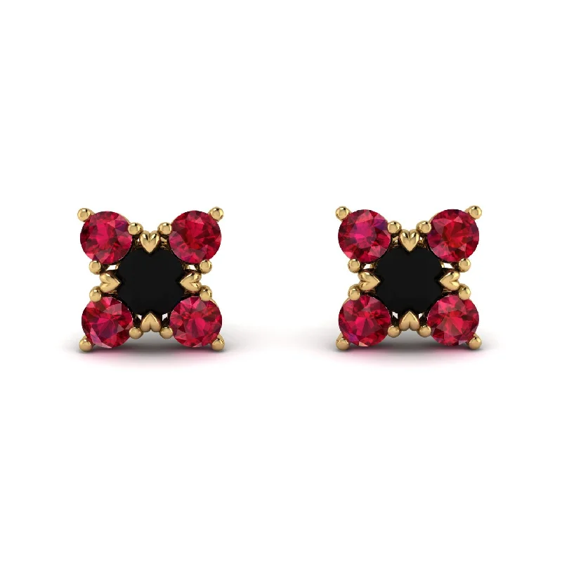 Fashionable Beaded Earrings For Spring-Geometrical 5 Black Diamonds Stud Earrings - Noa No. 52