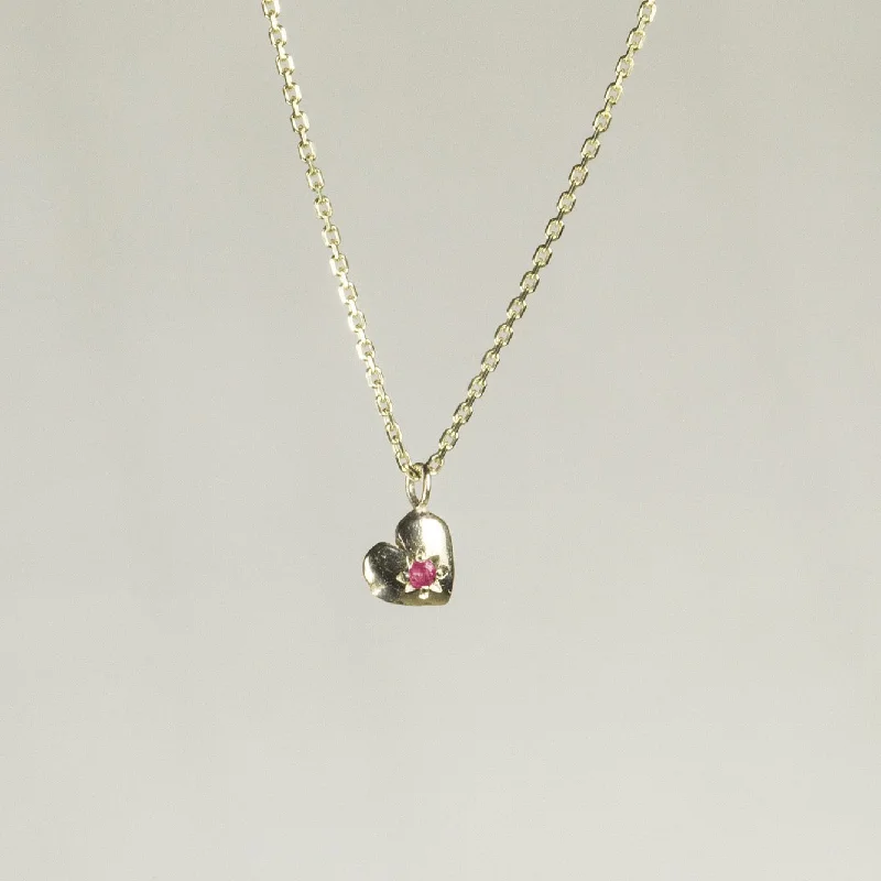 Custom Charm Necklace For Personalized Style-Tiny Heart Necklace with Ruby