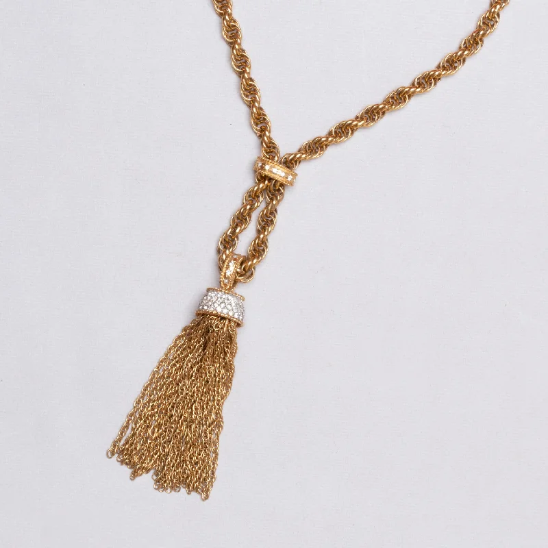 Classic Silver Necklace For Minimalist Look-Vintage Gold-tone Diamante Tassel Necklace