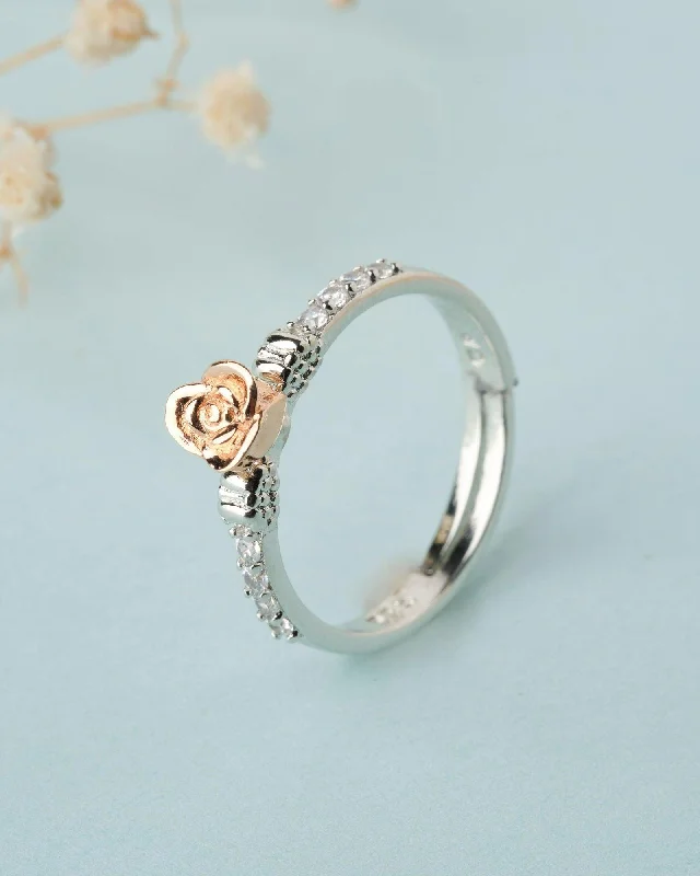 Custom Gold Rings For Engagement Gifts-925 Sterling Silver Beautiful Rose Ring R01603