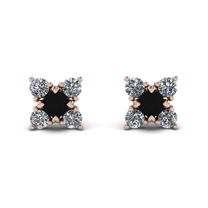 Elegant Drop Earrings For Weddings-Geometrical 5 Black Diamonds Stud Earrings - Noa No. 8