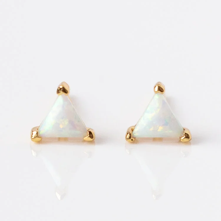 Fashionable Hoop Earrings For Bridesmaids-Iridescent Opal Triangle Studs