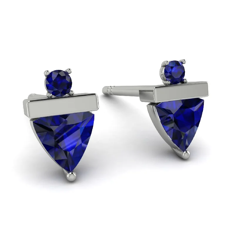 Silver Earrings With Clear Gemstones-Triangle Sapphire Earrings With Round Stone - Estella No. 75