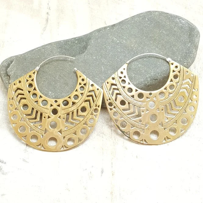 Personalized Gold Hoop Earrings-Large Aztec Brass Earrings