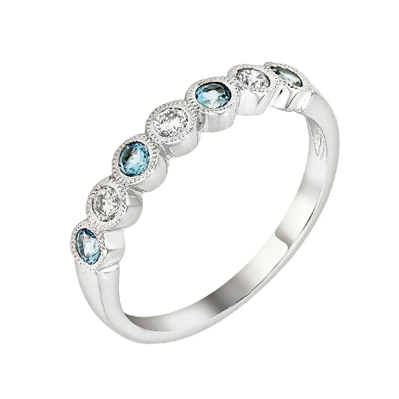 Custom Titanium Wedding Rings For Brides-14k White Gold Blue Topaz & Diamond Wedding Band