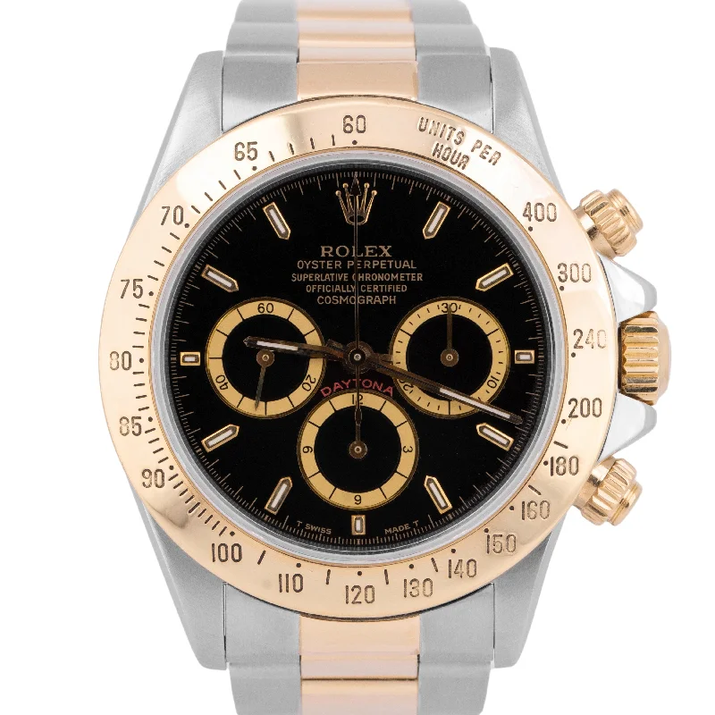 Affordable Watches For Men-Rolex Daytona Cosmograph BLACK INVERTED 6 40mm Two-Tone 18K Yellow Watch 16523