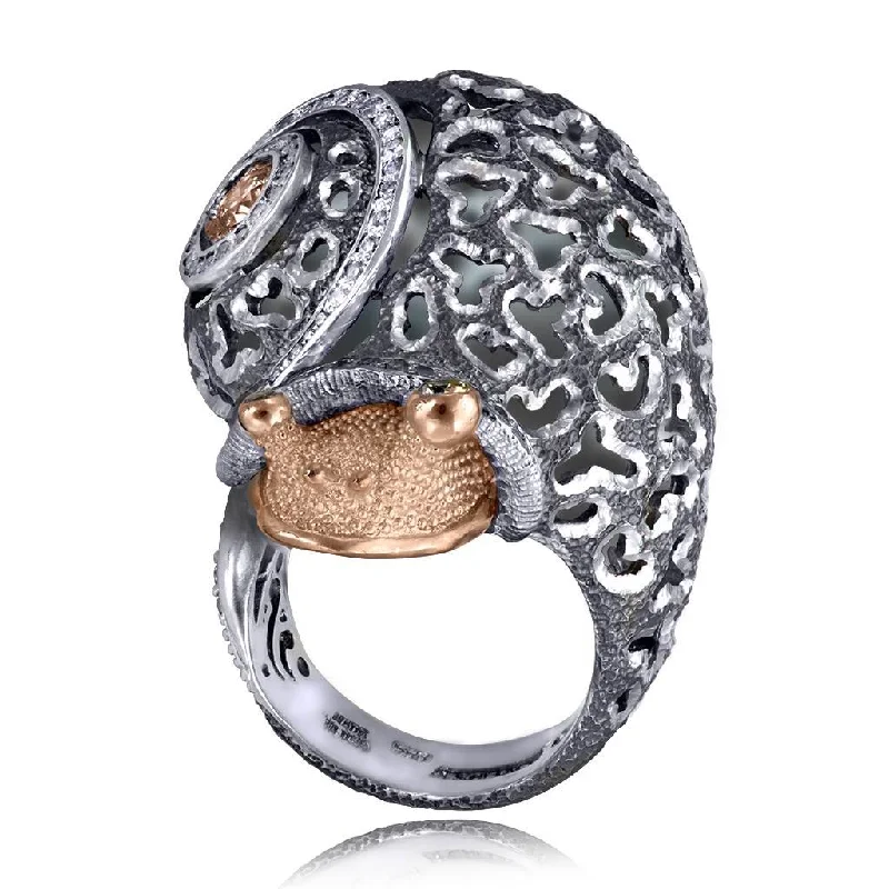 Luxury Engagement Rings With Colored Diamonds-Silver & Gold Codi The Snail Ring with Diamonds