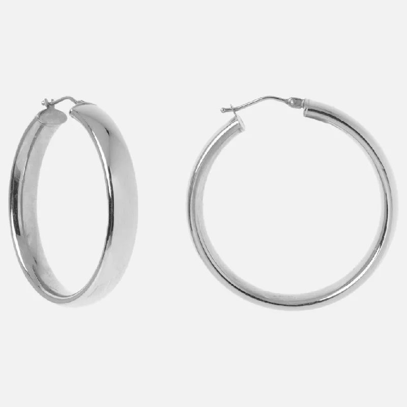 Classic Silver Earrings For Office Look-Solid Gold Large Hollow Hoops in White Gold