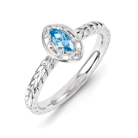 Luxury Platinum Wedding Rings For Couples-Sterling Silver Stackable Expressions Blue Topaz Marquise Ring