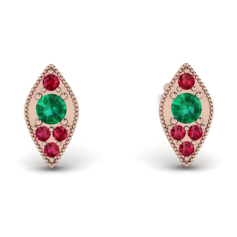 Classic Pearl Earrings For Special Occasions-Milgrain Marquise Emerald Earrings - Faye No. 50