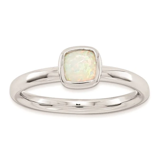 Simple Rose Gold Engagement Rings For Brides-Sterling Silver Stackable Expressions Cushion Cut Created Opal Ring