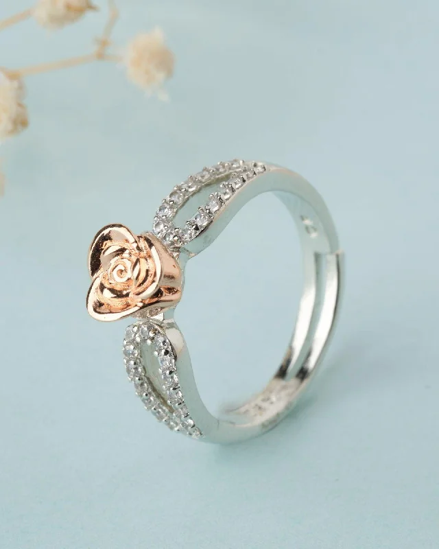 Classic Men’s Wedding Rings For Timeless Style-925 Sterling Silver Beautiful Rose Ring R01579