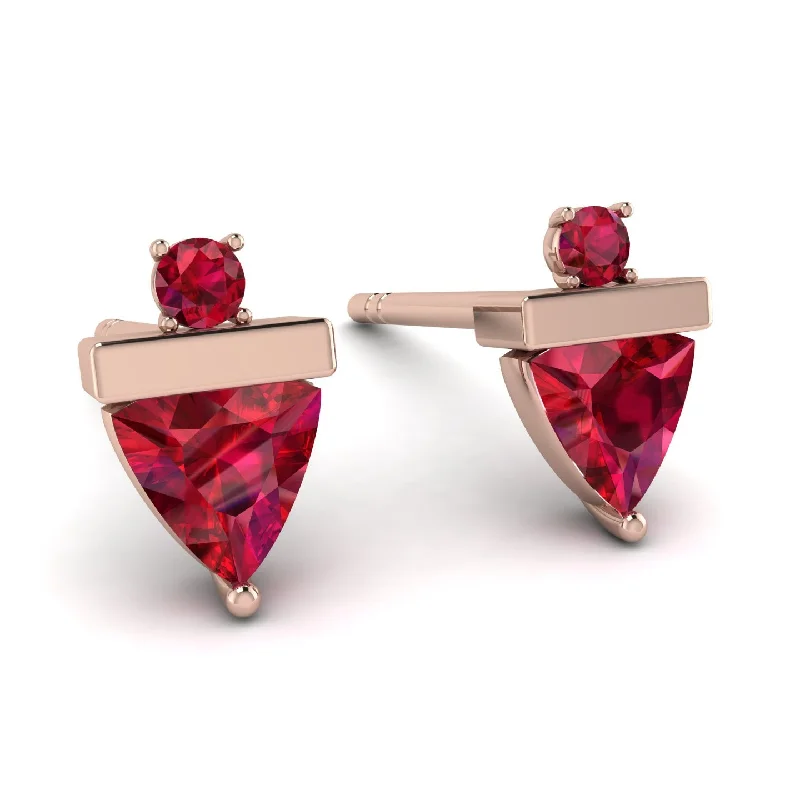 Simple Heart Earrings For Casual Look-Triangle Ruby Earrings With Round Stone - Estella No. 56