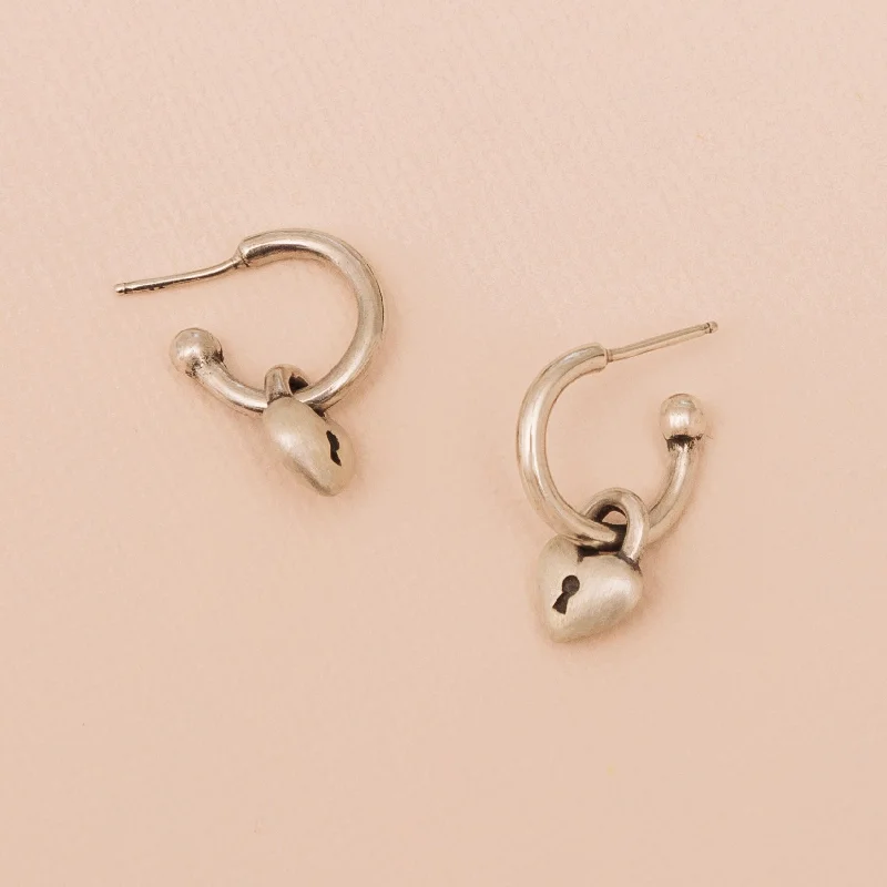 Chic Silver Earrings For Casual Outfits-Love Lock Hoop Earrings