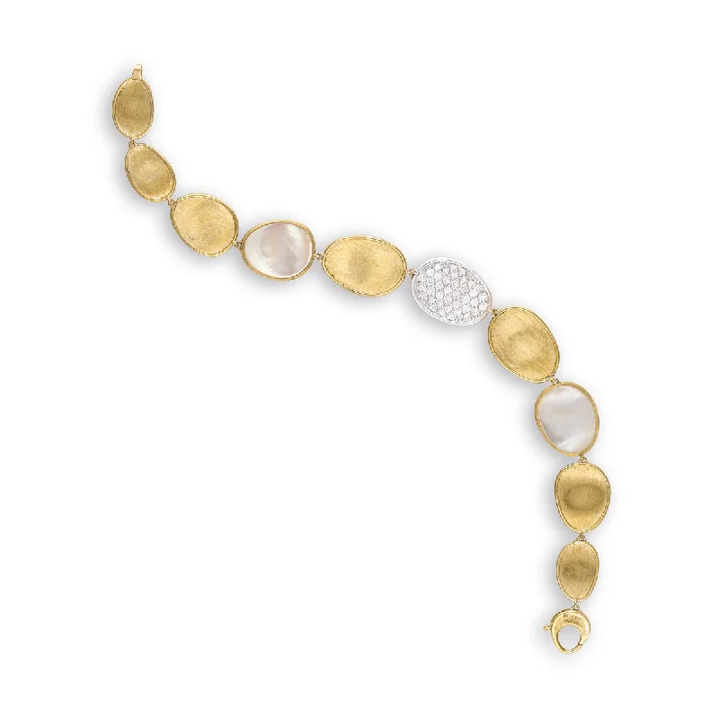 Gold Plated Bracelets With Gems-18K Gold Diamond and Mother of Pearl Graduated Bracelet