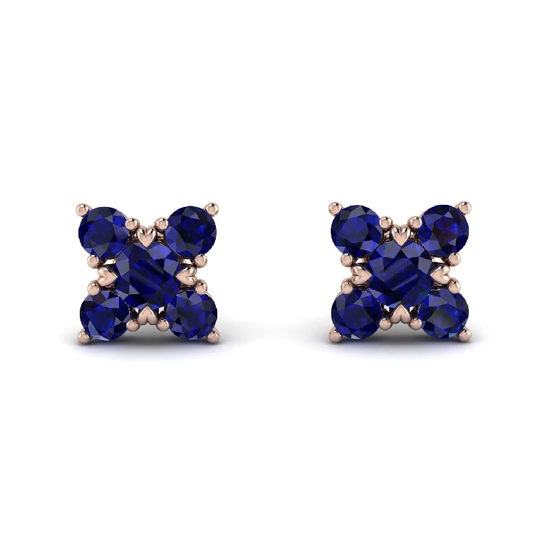 Statement Earrings For Party Outfits-Geometrical 5 Sapphires Stud Earrings - Noa No. 74