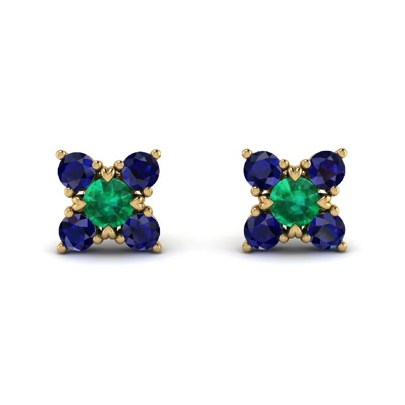 Dainty Silver Earrings For Office Wear-Geometrical 5 Emeralds Stud Earrings - Noa No. 64