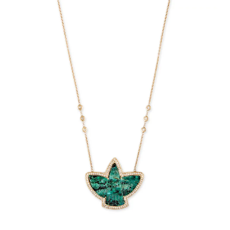 Custom Name Necklace For Wedding Gifts-PAVE CHRYSOCOLLA THUNDERBIRD 6 DIAMOND NECKLACE