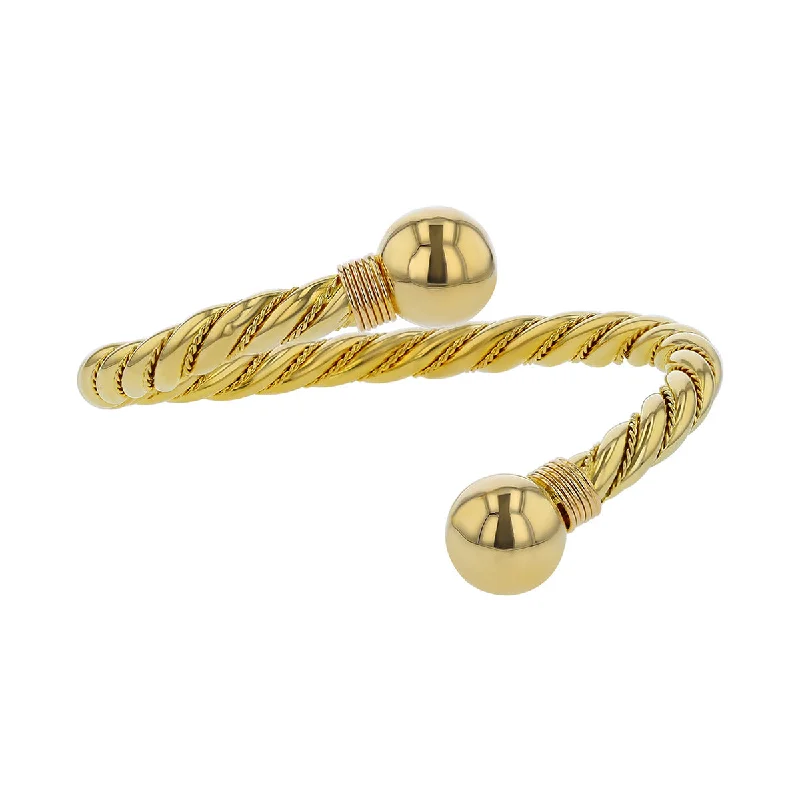 Men’s Gemstone Bracelets-18K Yellow Gold Bypass Style Twisted Cuff Bracelet