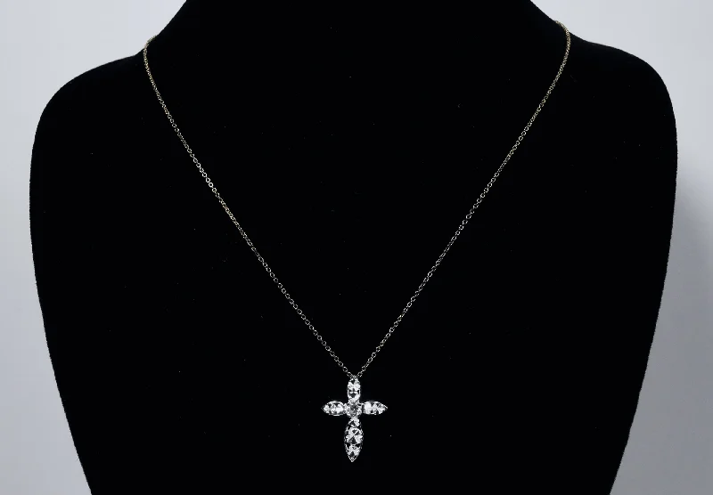 Personalized Birthstone Pendant Necklace For Mom-Sterling Silver Laser Cut Pierced Design Crucifix Pendant on Sterling Silver Chain Necklace - 18"