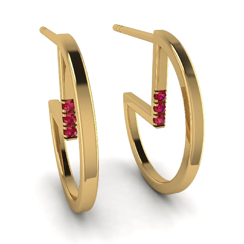 Statement Earrings For Holiday Parties-Circle Stud Earring With Hidden Ruby - Karter No. 10