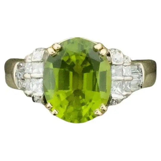 Trendy Stacking Rings For Fashion Lovers-Peridot and Diamond Solitaire Ring in 18k