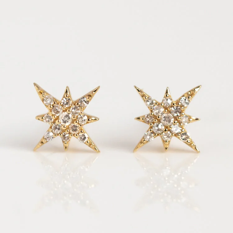 Large Hoop Earrings With Pearls-Solid Gold Diamond Starlight Studs