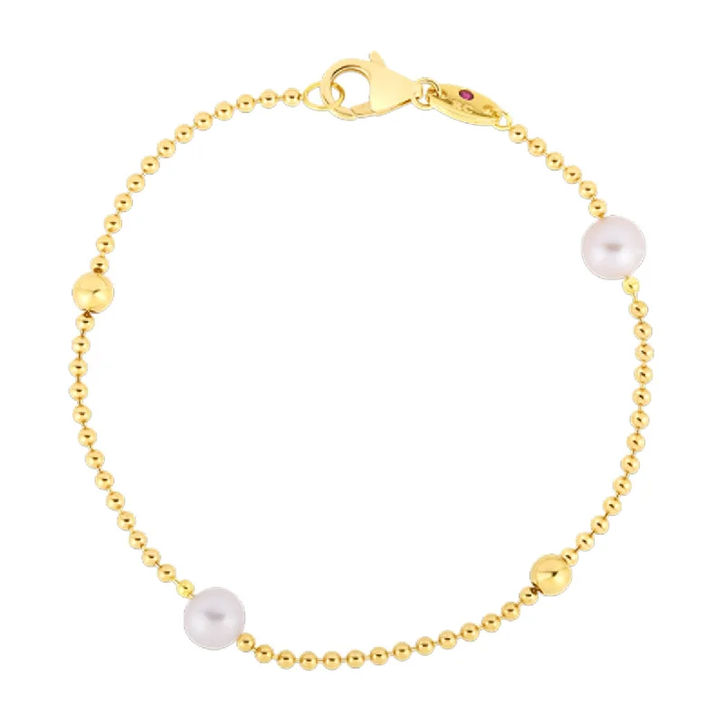 Eco-Friendly Bracelets-18K Pearl and Gold Bead Station Bracelet