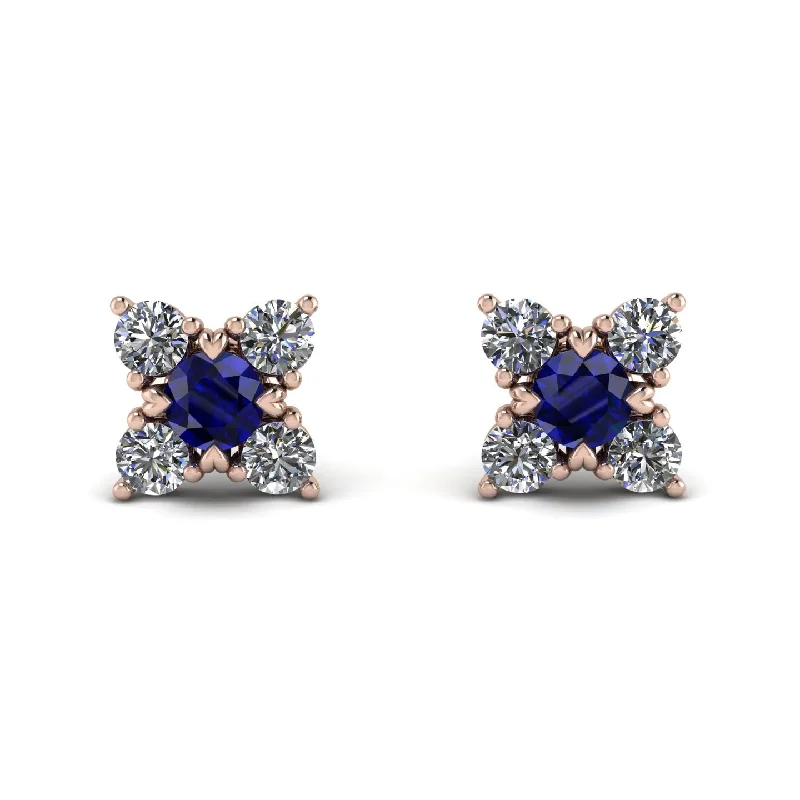 Silver Earrings For Office Look-Geometrical 5 Sapphires Stud Earrings - Noa No. 14