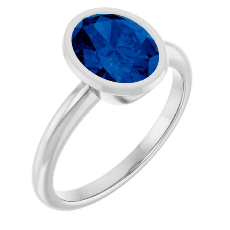 Classic Wedding Rings For Minimalist Brides-14K White Lab-Grown Blue Sapphire Ring