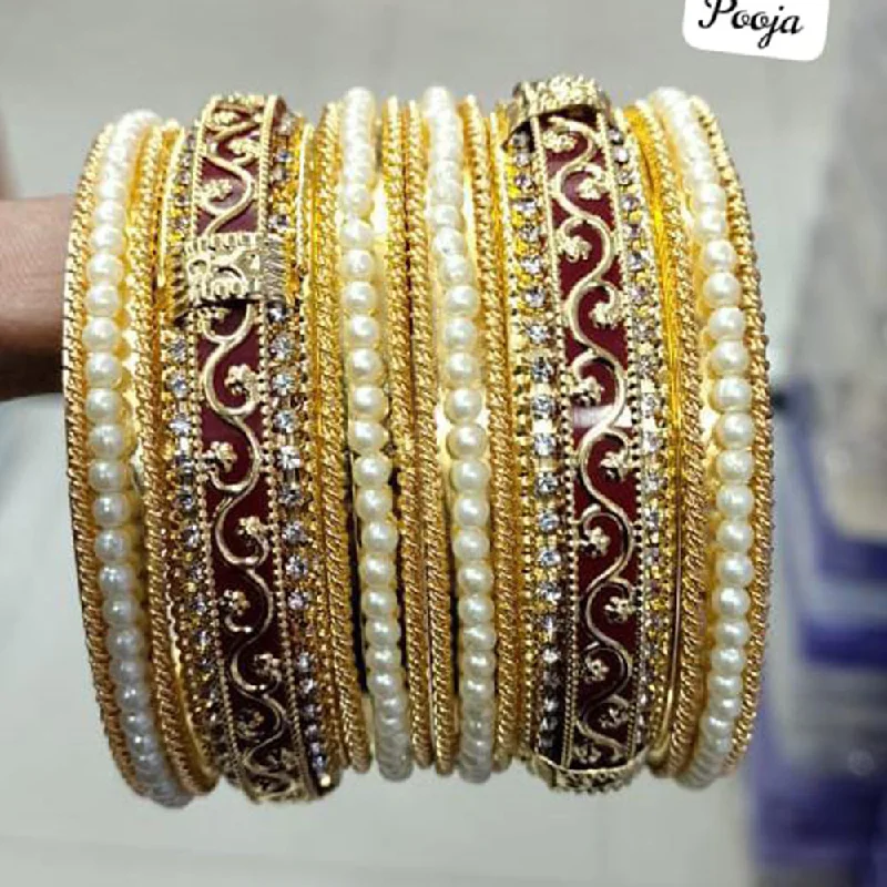 Trendy Wedding Bangles With Gemstone Accents-Pooja Bangles Gold Plated Bangle Set