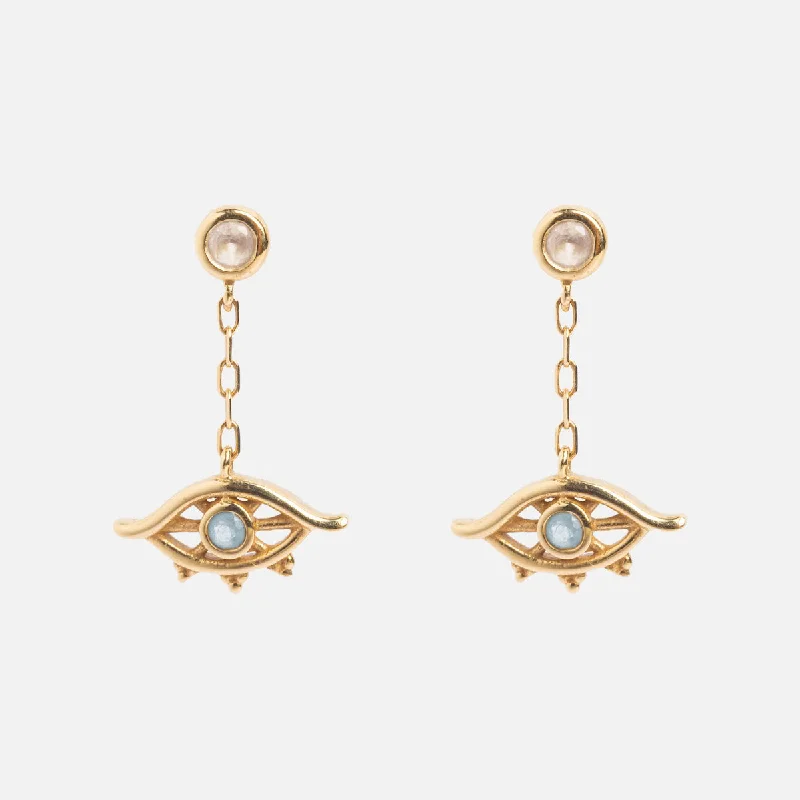 Trendy Boho Earrings For Summer-Solid Gold Evil Eye Drop Studs