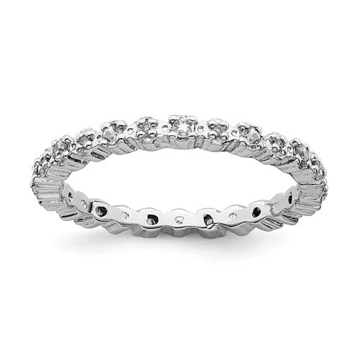 Classic Sapphire Rings For Weddings-Sterling Silver Stackable Expressions White Topaz & Diamond Alternating Eternity Ring