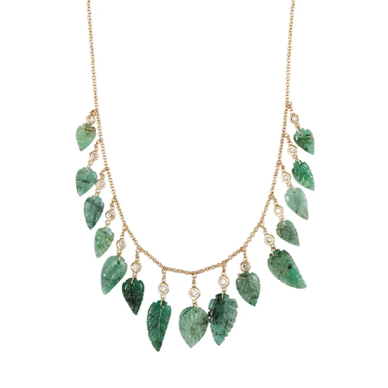 Custom Chain Necklace For Personalized Style-15 EMERALD LEAF AND DIAMOND DROP SHAKER NECKLACE