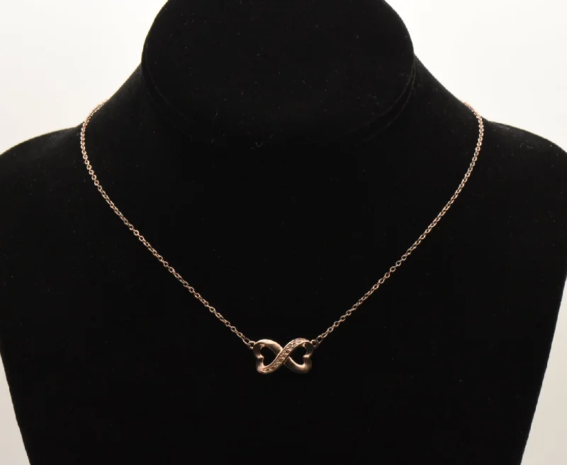 Minimalist Gold Necklace For Everyday Wear-Vintage Copper Tone Sterling Silver Infinity Double Heart Pendant Necklace